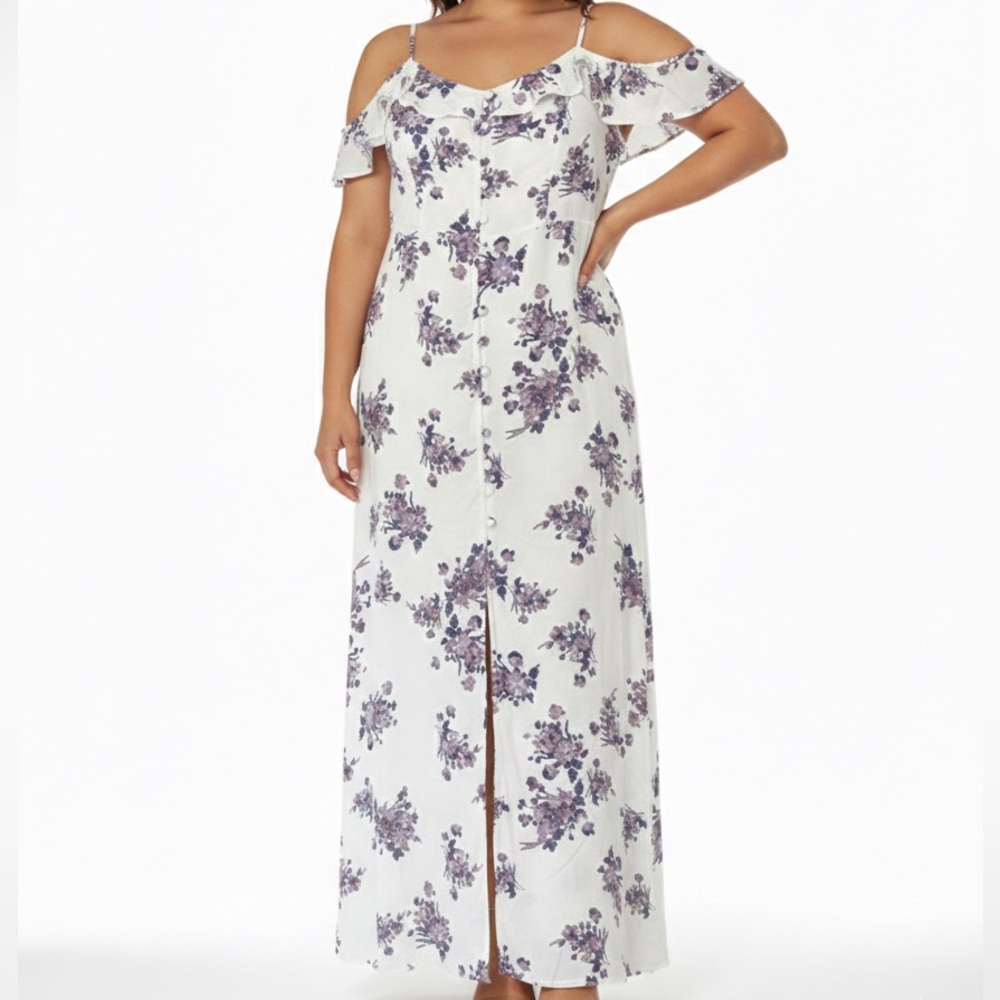 Xhilaration Purple Floral Cold-Shoulder Maxi Dress